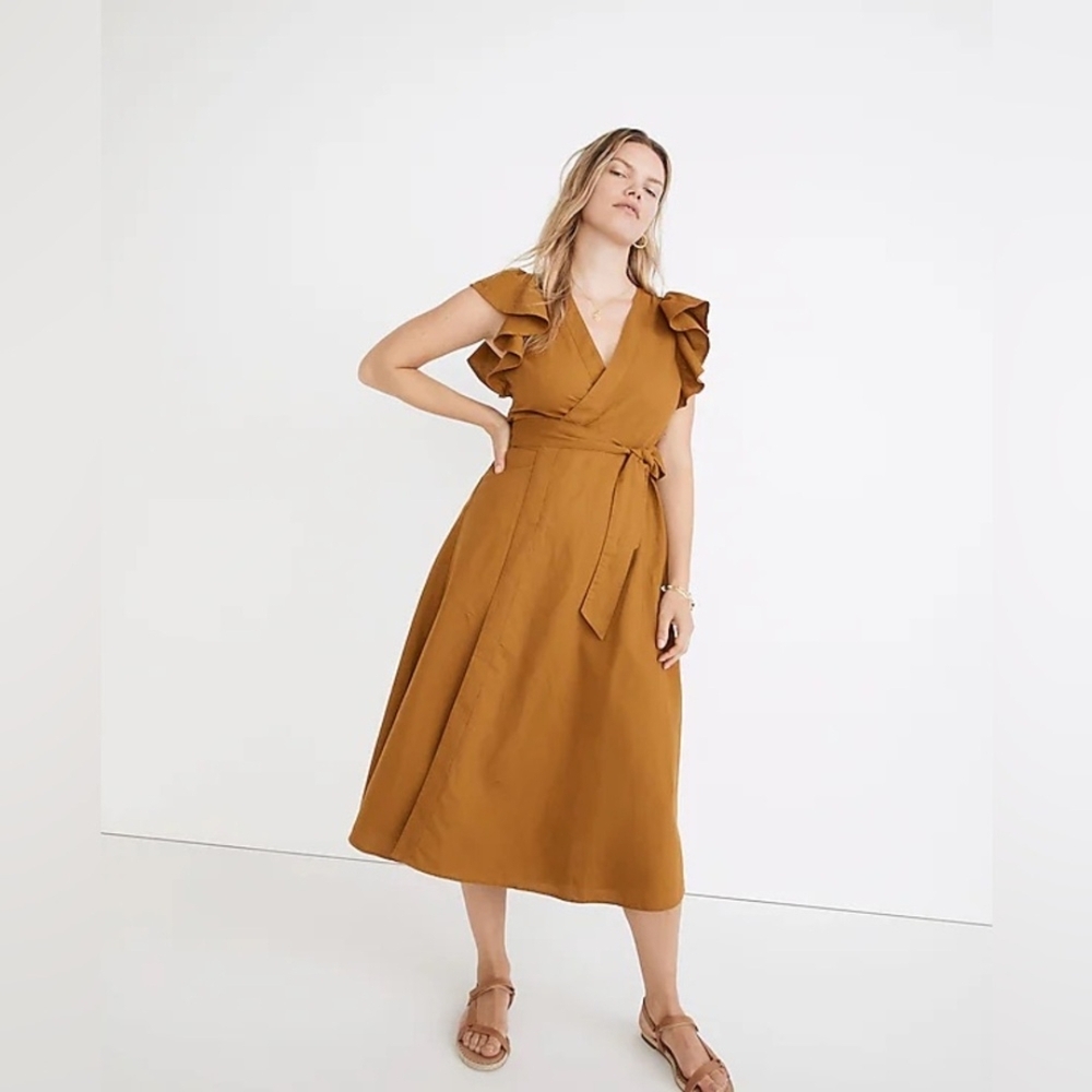 NEW Madewell Ruffle Sleeve A Line Wrap Midi Dress Size XS